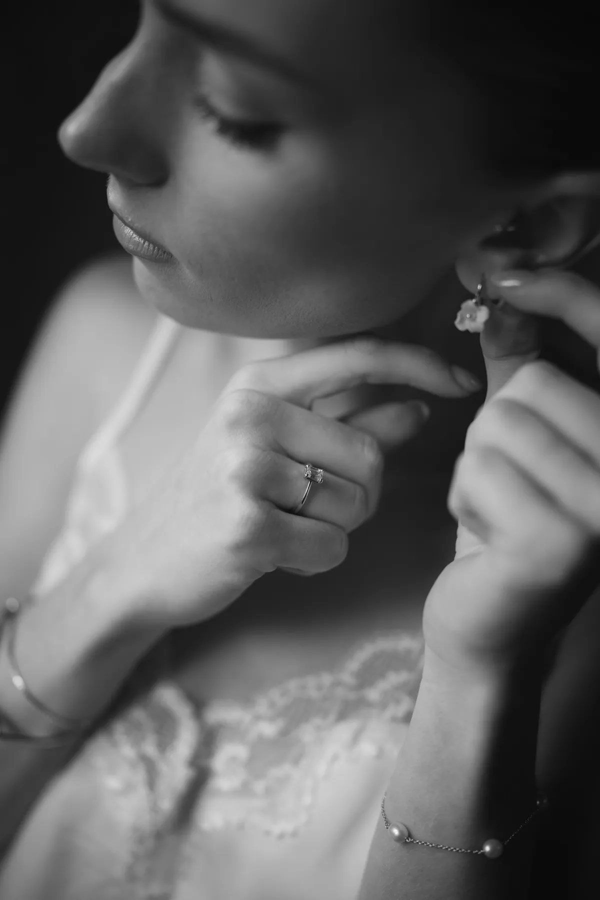 Bridal portrait at Liopetro wedding venue in Paphos, Cyprus, captured in black and white.