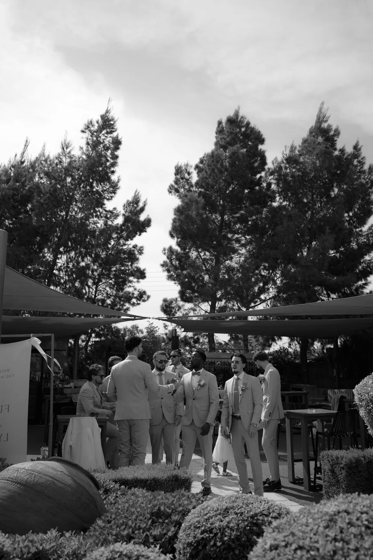 Bride and groom portrait at Liopetro wedding venue in Paphos, Cyprus, captured in black and white.