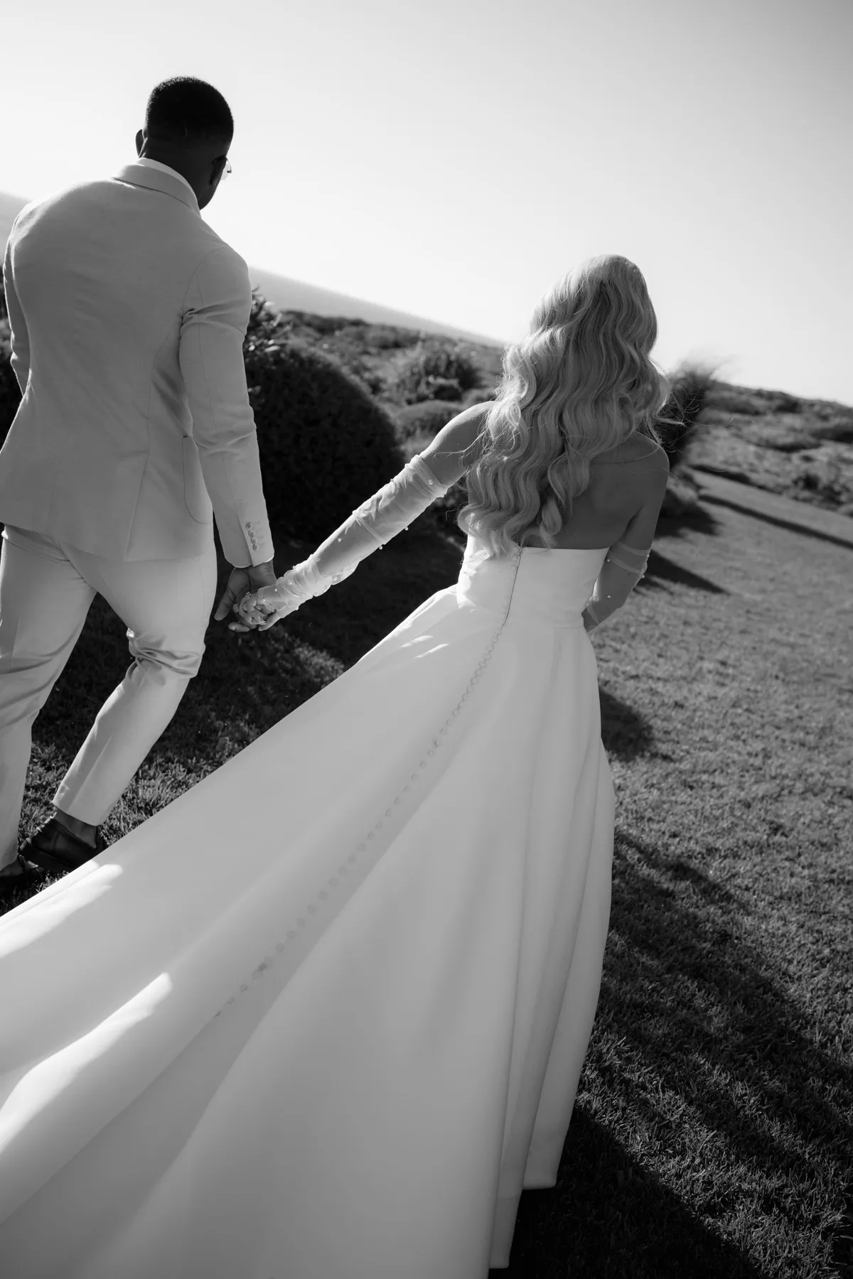 Bride and groom together at Alassos wedding venue in Paphos, Cyprus, captured in black and white.